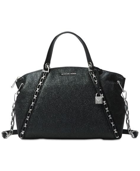 michael kors sadie large top-zip patent leather satchel black silver|MICHAEL Michael Kors Sadie Top Zip Large Leather Satchel.